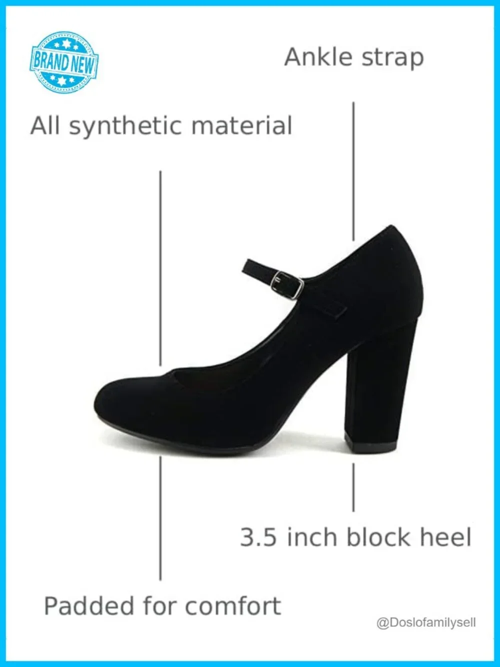 Comfort Closed Toe Ankle Strap Block Heel Faux Leather Buckle Pump for Business